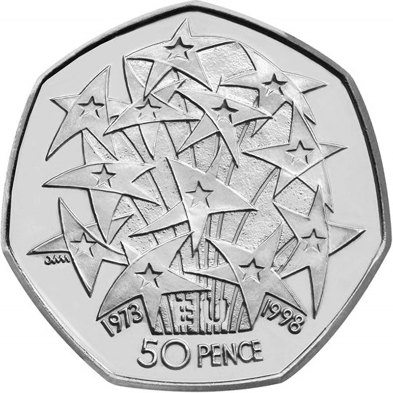 How much is the 1998 EU Stars 50p worth today How rare is it